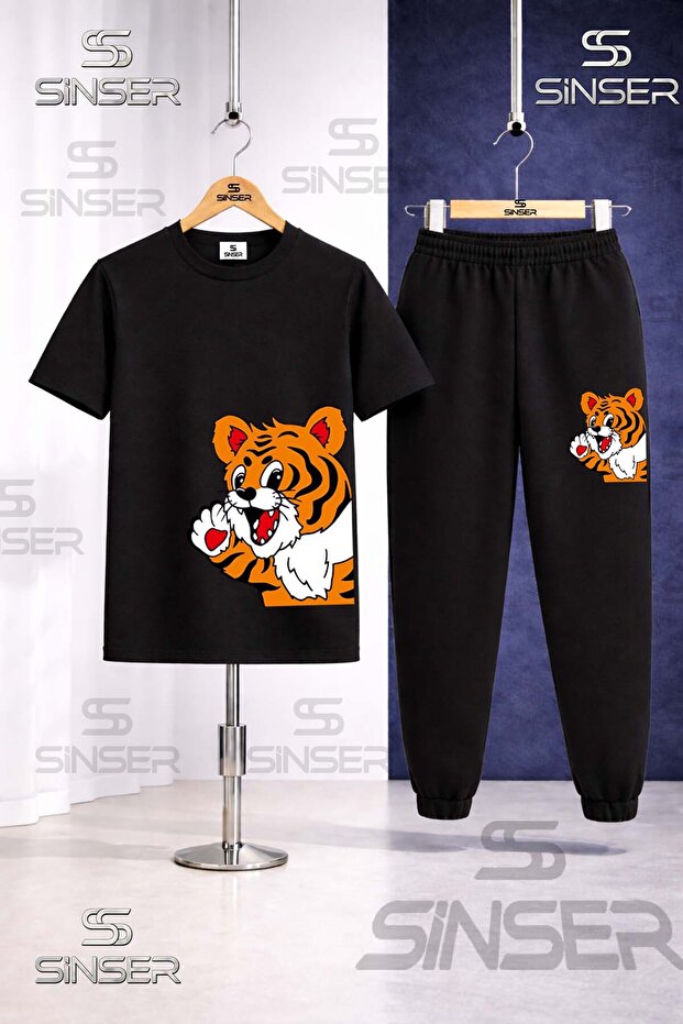 Children's Yandan Cute Tiger Printed T-Shirt and Sweatpants Set