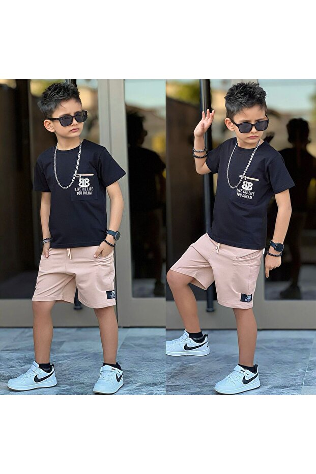 Boy's Summer Printed T-Shirt Shorts Set Mink-11702V
