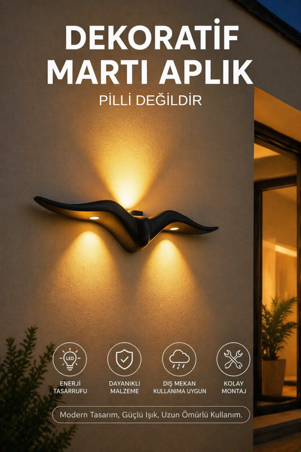 Decorative Seagull Led Sconce - Wall Mounted Led Sconce - 12 W 3000K Indoor and Outdoor Black Case 220 V Energy