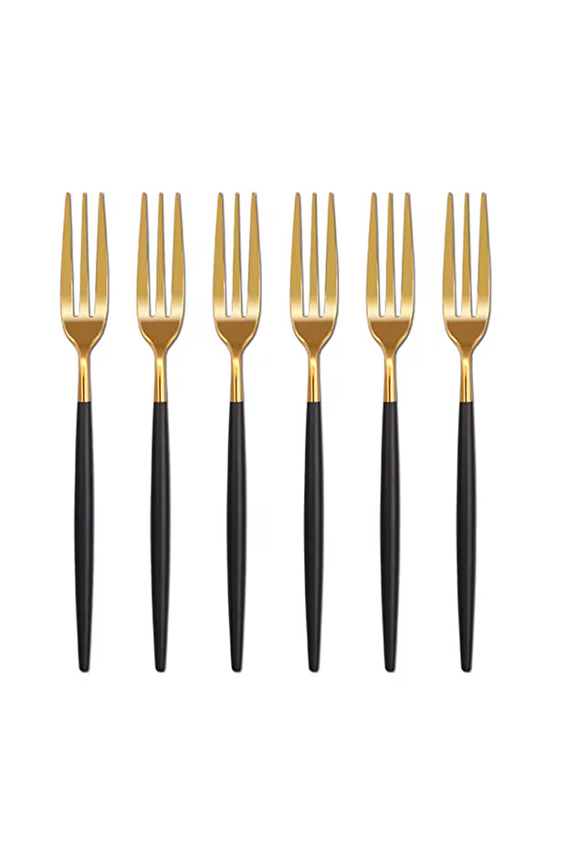 5pcs Stainless Steel Matt Polish Cake Fork Set Gold/Black 13.3centimeter
