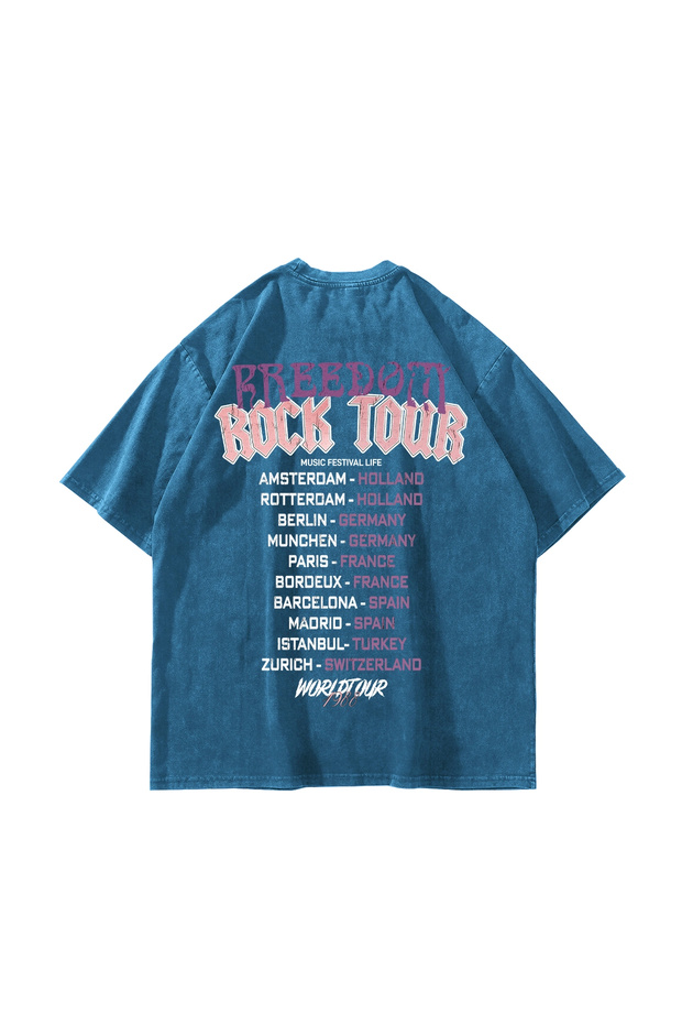 Freedom Rock Tour Printed Oversize Unisex Washable Blue Tshirt