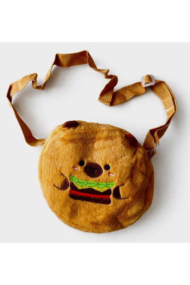 Plush Teddy Bear Crossbody Bag with Hamburger Figure Children's Shoulder Bag Mini Cute Bag