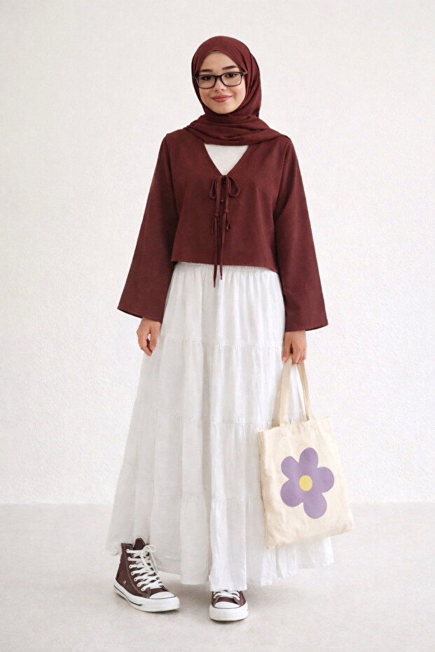 Young Muslim Kimono Shirt Skirt Top Crop
