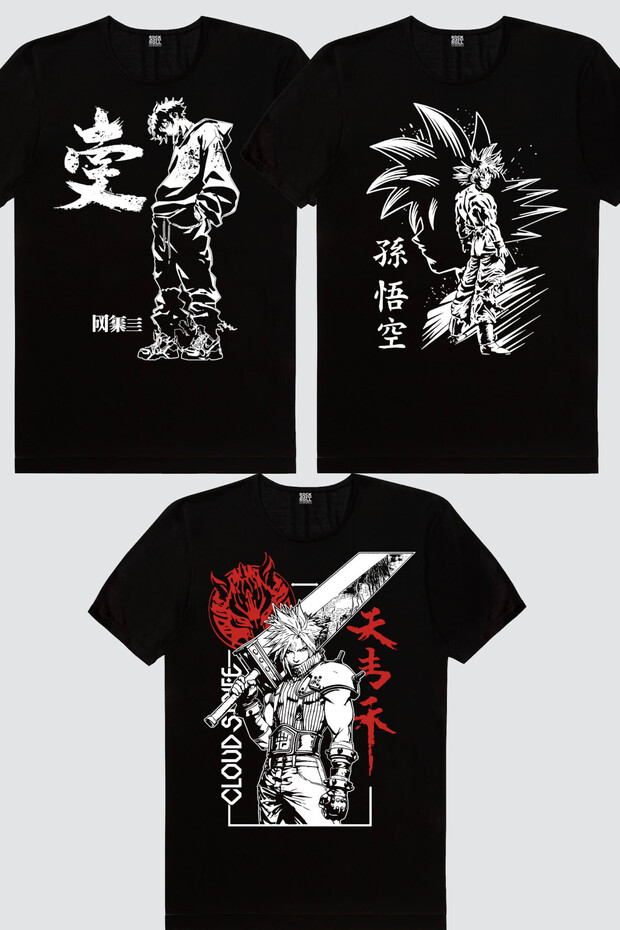 Cool Anime, Goku Silhouette, Hero with Giant Sword 3-Piece Women's T-Shirt Eco Pack