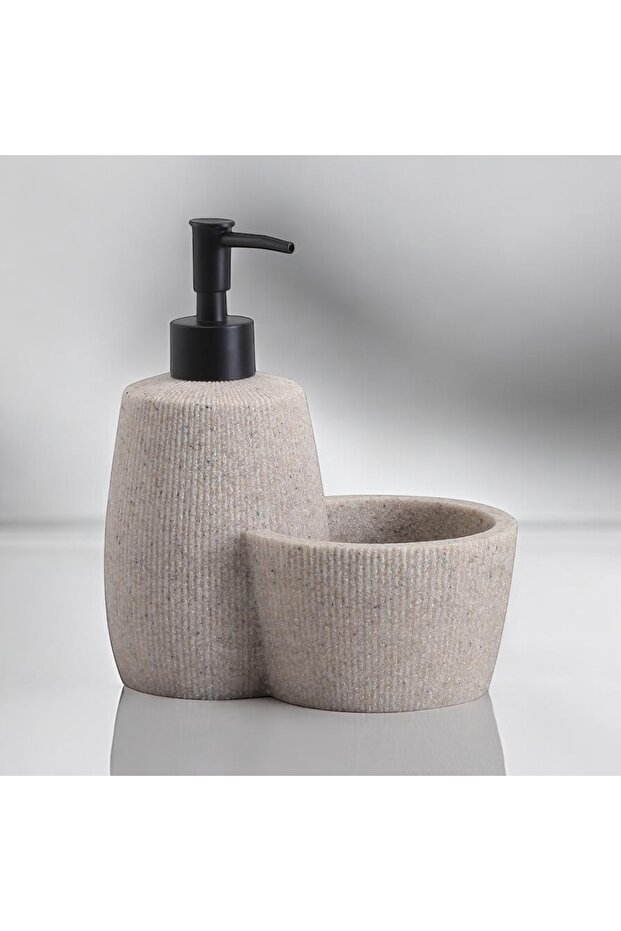 Cream Black Headed Polyresin Liquid Soap Dispenser with Reservoir