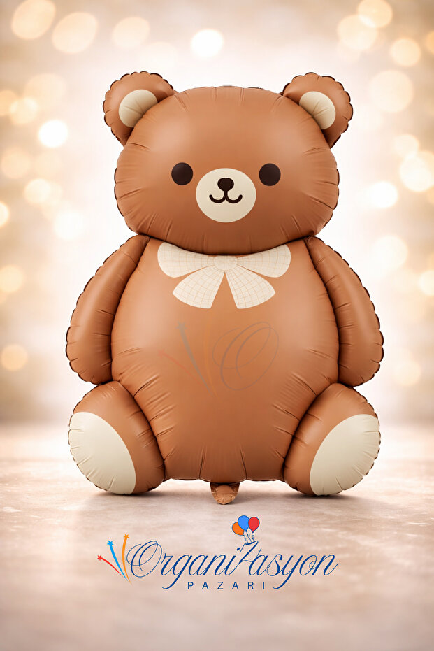 Retro Brown Bear Foil Balloon with Bow Tie