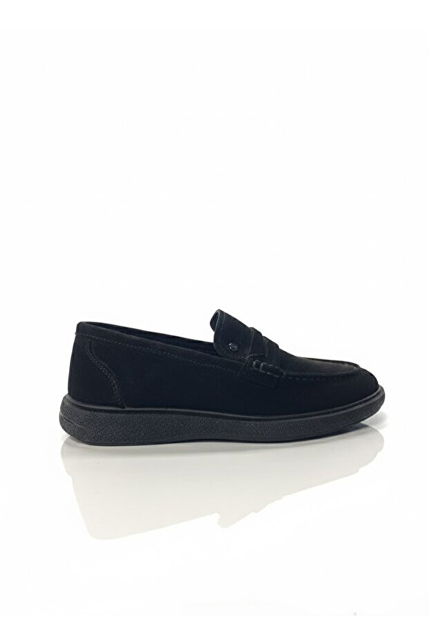 Black Nubuck Loafer Men's Classic Shoes with Natural Texture