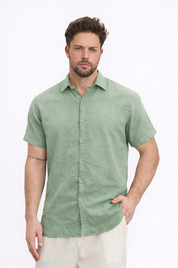 Men's Shirt - Men's Linen/Linen Short Sleeve Collared Shirt-4710