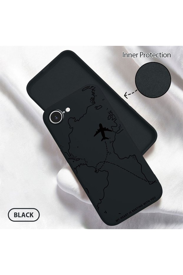 iPhone 17E Compatible Soft Silicone Phone Case with Velvet Inside and Camera Protection, Airplane Pattern