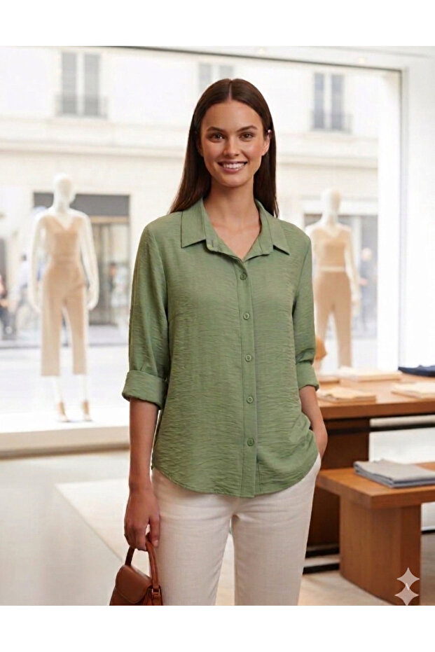 Kol Sabit Folded Cotton Shirt