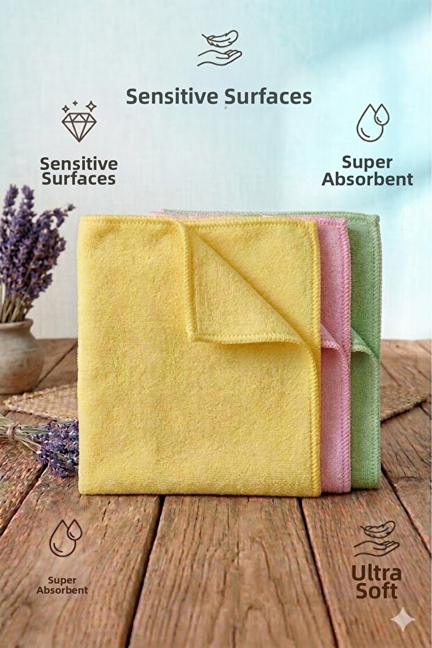 40X40 Microfiber Kitchen Bathroom Seat Wiping Cloth Multi-Purpose Absorbent Cleaning Cloth 3 Pieces