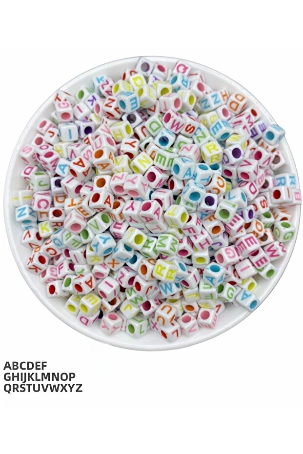 100 Gr 6mm White Colorful Cube Letter Beads, 6X6Mm Alphabet Letter Beads (100Gr, ~660Pcs)
