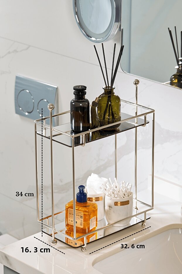 Shiny Silver 2-Tier Rectangular Bathroom Organizer Countertop Organizer with Plexiglass