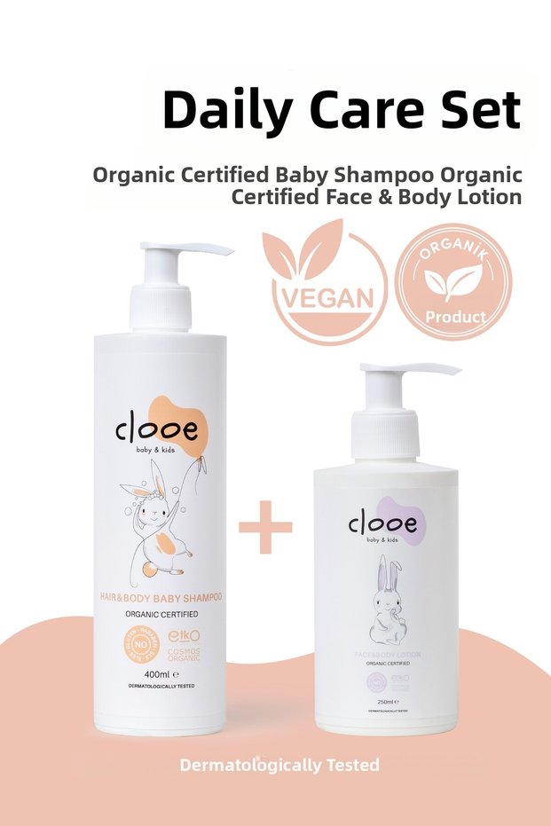 Daily Organic Baby Care Set - Baby Hair and Body Shampoo 400 ml - Baby Lotion 250 ml - for Sensitive Skin - Vegan