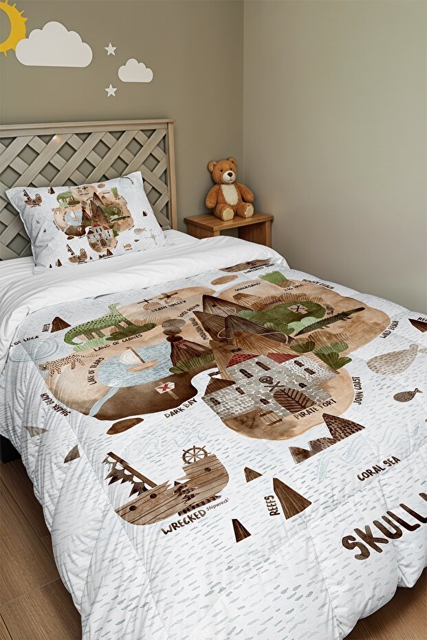Kayıp Ada Patterned Single Duvet and Pillowcase