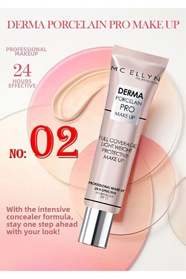 Pro Makeup Waterproof Spf15 Derma Porcelain Concealer Foundation 40 ml No:02