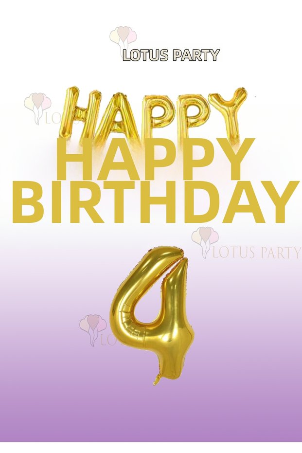 Gold Color Happy Birthday Lettering Foil Balloon Gold Number 1 Year Old