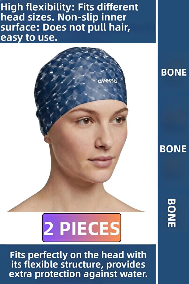 # Comfortable, Flexible, Soft, Pool and Sea Swimming, Slippery Inner Surface, Very Stylish, Waterproof Hair Cap, 2 Pieces