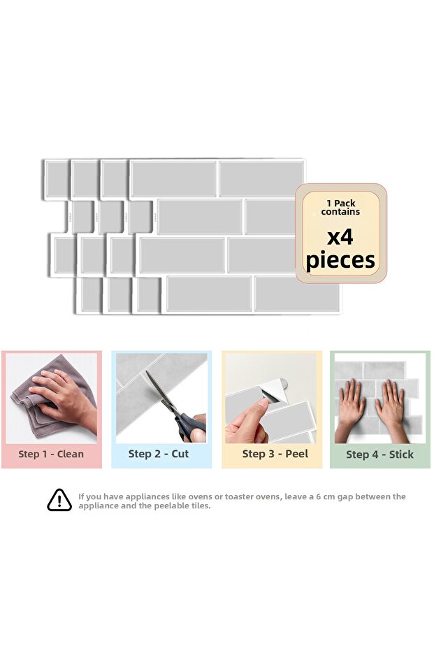 3D Self-Adhesive Wall Tiles 29.36 cm X 21.28 cm (4 Pieces) 0.250 m²