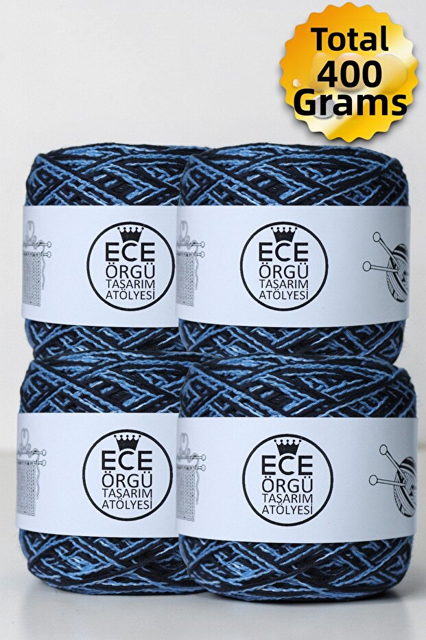Navy Blue Twisted Bamboo Cotton and Blue Brumel Cotton Blend Design Knitting Yarn (400 Gr.)