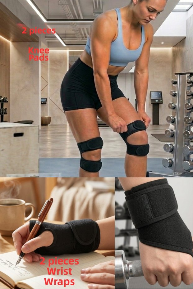 Set of 4 Wrist and Knee Support Bands - Orthopedic Support for Sports and Daily Use