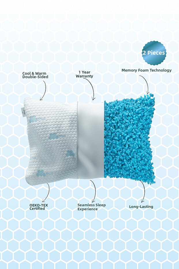 ® 2 Pieces - Adjustable Memory Pillow - Double Surface - Cooling Fabric - Orthopedic with Neck Support