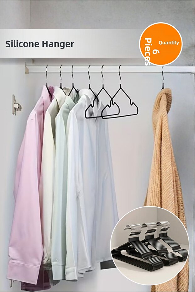 6-Piece Silicone Coated Clothes Hanger Non-Slip Clothes Hanger Black