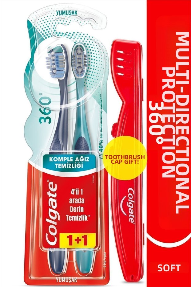 360 Complete Oral Cleaning All-Round Protection Soft Toothbrush 1+1 Oral Care + Brush Cup