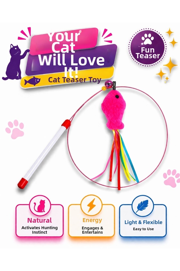 Cat Fishing Rod Toy with Colorful Fish – Interactive Fun Cat Toy