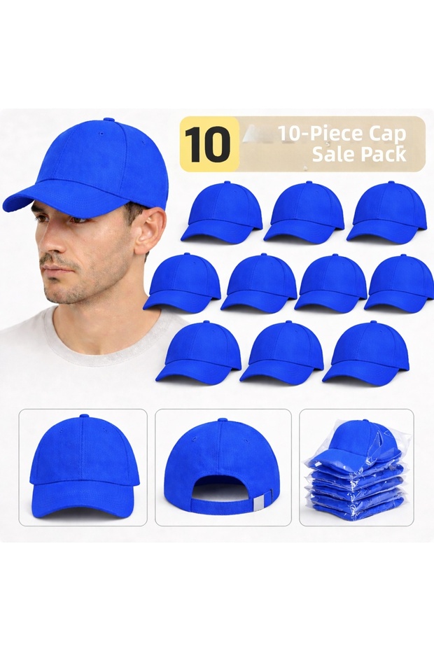 Basic Hat - Saks Blue 100% Cotton Gabardine Unisex Model 10 Pieces