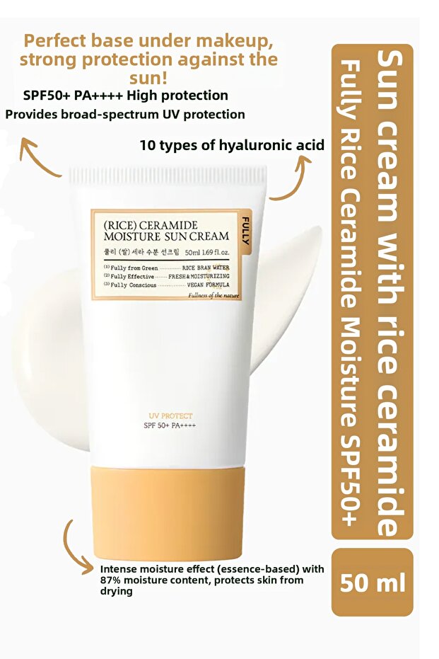 Rice Ceramide Moisture Sun Cream Spf50+ Pa++++ - Moisturizing Sun Cream with Rice and Ceramide 50 ml