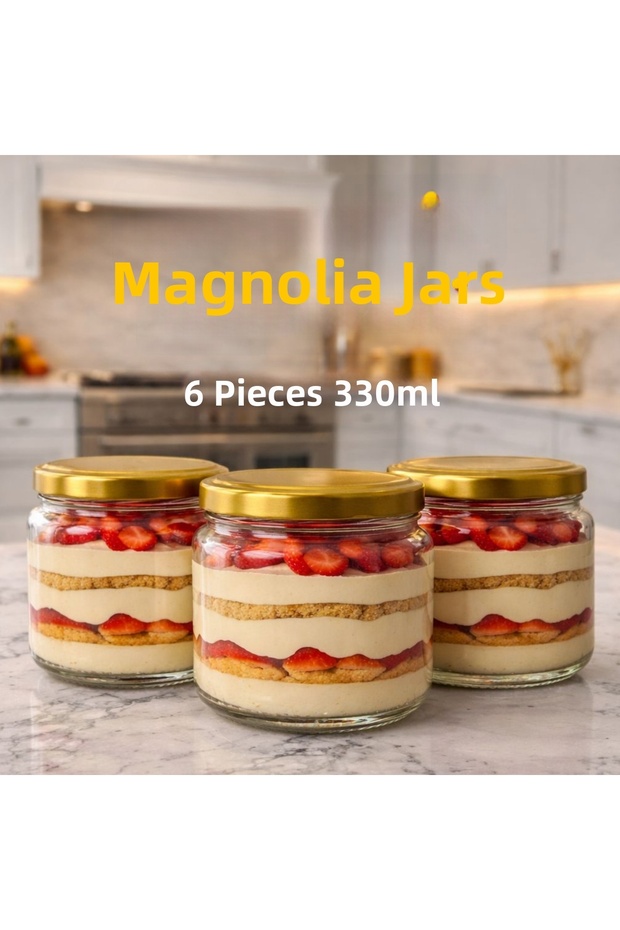 6-Piece Glass Jar Set 300 Cc – with Gold Lid, Multi-Purpose (Magnolia, Sweet and Winter Use)