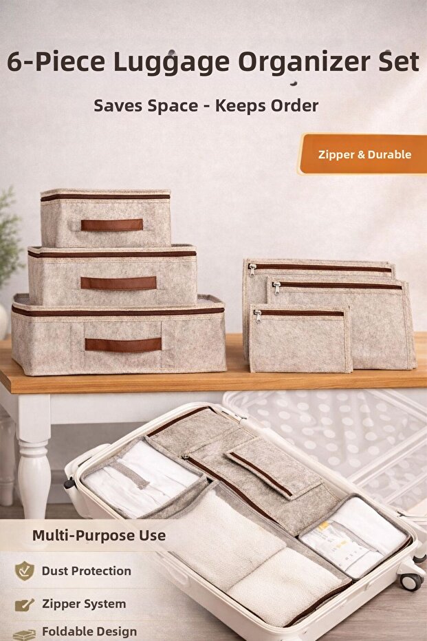 6-Piece Luggage Organizer Set, Zippered Pouch, Suitcase Organizer Travel Set