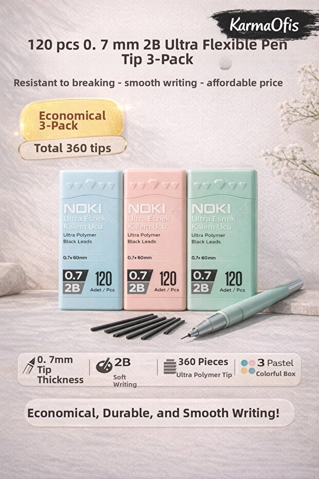120Pcs 0.7 mm 2B Ultra Flexible Pen Tip Set of 3 | Break-Resistant Ultra Polymer Versatile Tip
