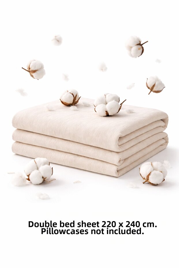 Bedspread Plain Plain Cotton Linen Beige - 2