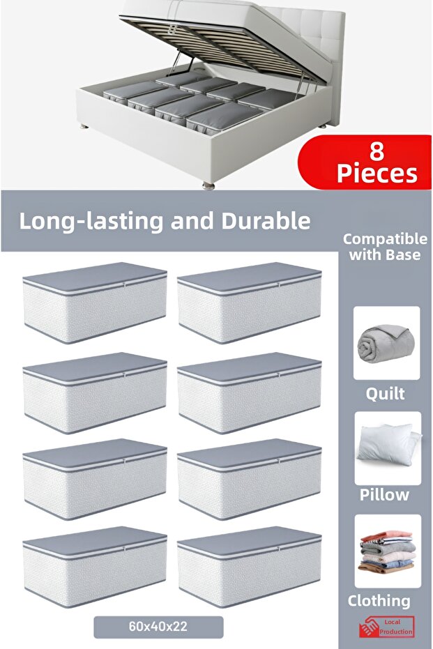 Set of 8 - Geometric Striped Large Size under Bed & under Sofa Bed Storage Bags (60 X 40 X 22 cm)