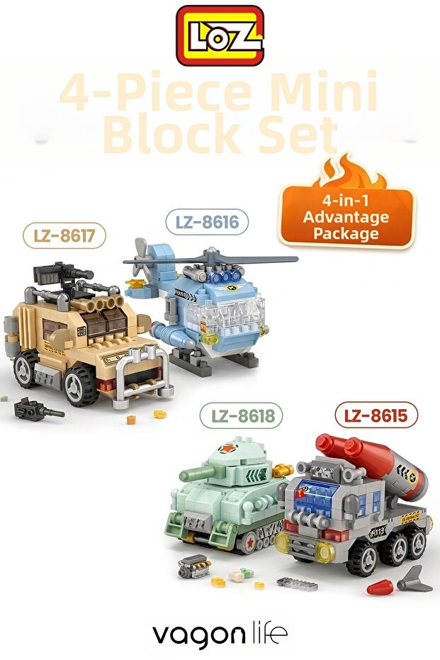 Loz Micro Block 4-Piece Combat Vehicles 4 Different Models Decorative Toy Building Set Building Block Set