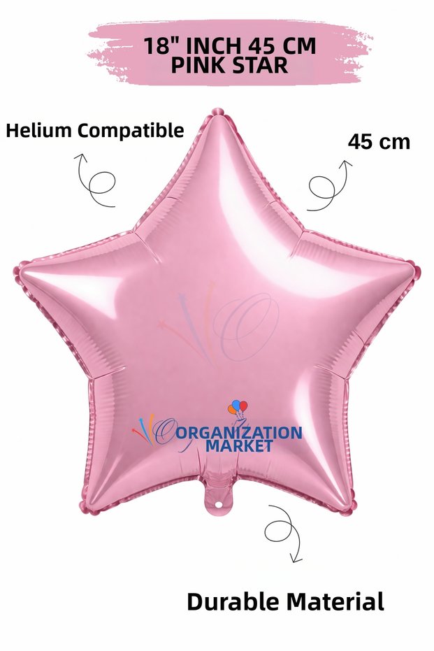 18 Inch 45cm Pink Star Foil Balloon | Helium Compatible