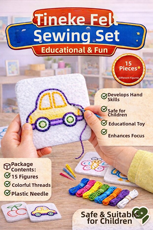 15 Pieces of Handmade Sewing Kit from Felt with Patterns, Easy and Fun Hobby, Educational Tutorial, Figure 15