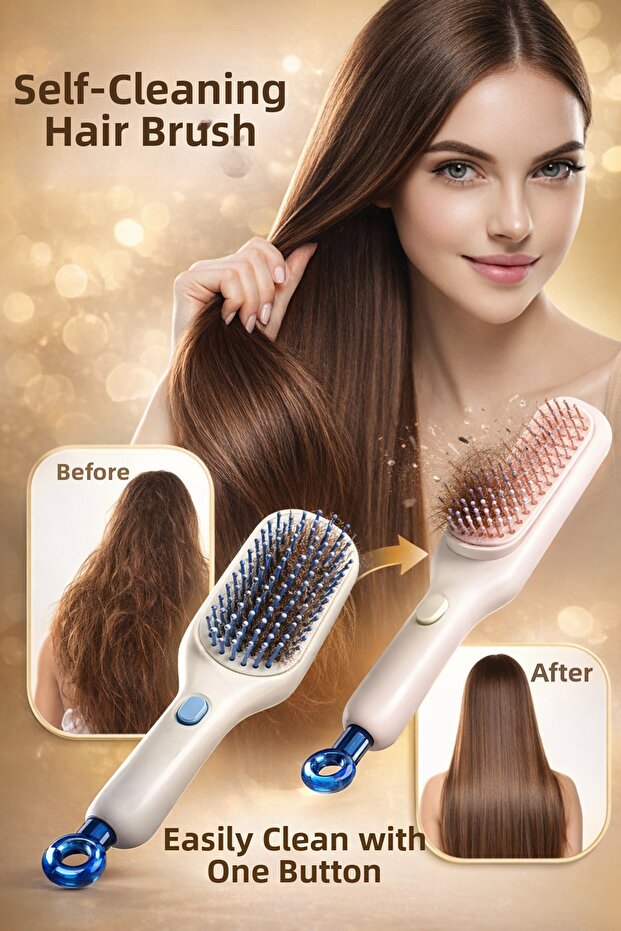 Self-Cleaning Hair Comb | One-Touch Cleaning & Detangling Brush