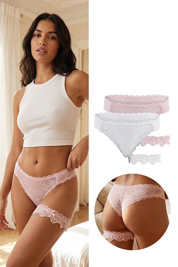Ecru-Pink 2-Piece Lace Thong Panties Thmss26Ku00017