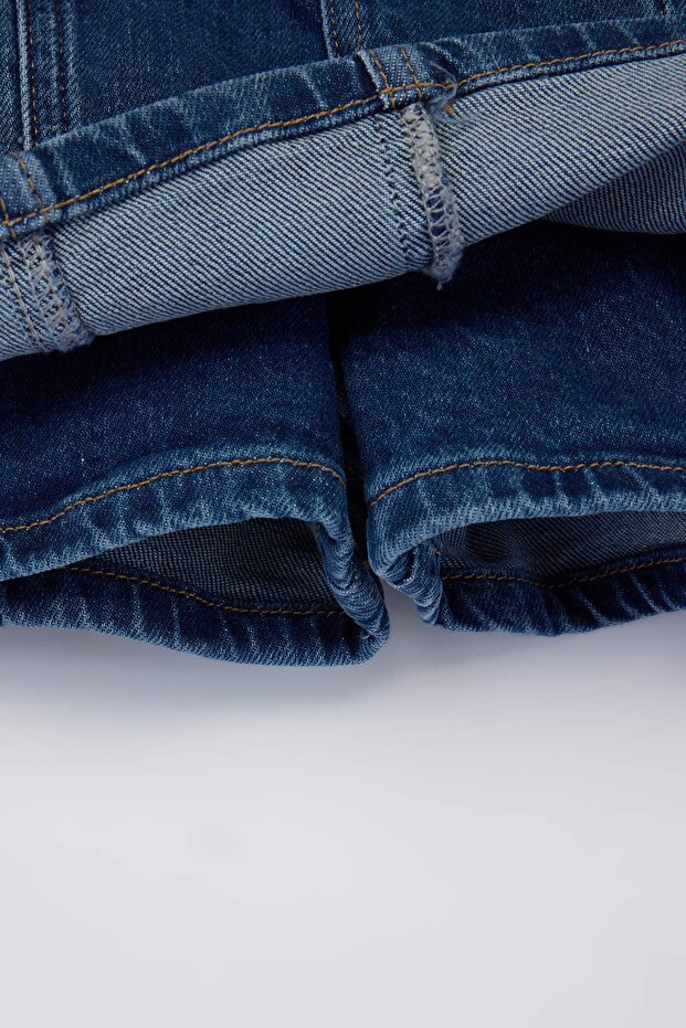 Mavi Cep Detaylı Yüksek Bel Az Esnek Denim Şort Etek TWOSS26SR00123 - 7