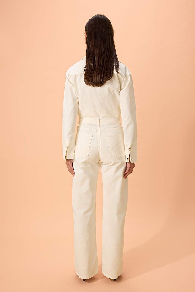 Beyaz Gabardin Basic Wide Leg/Geniş Paça Pantolon TWOSS26PL00098 - 4
