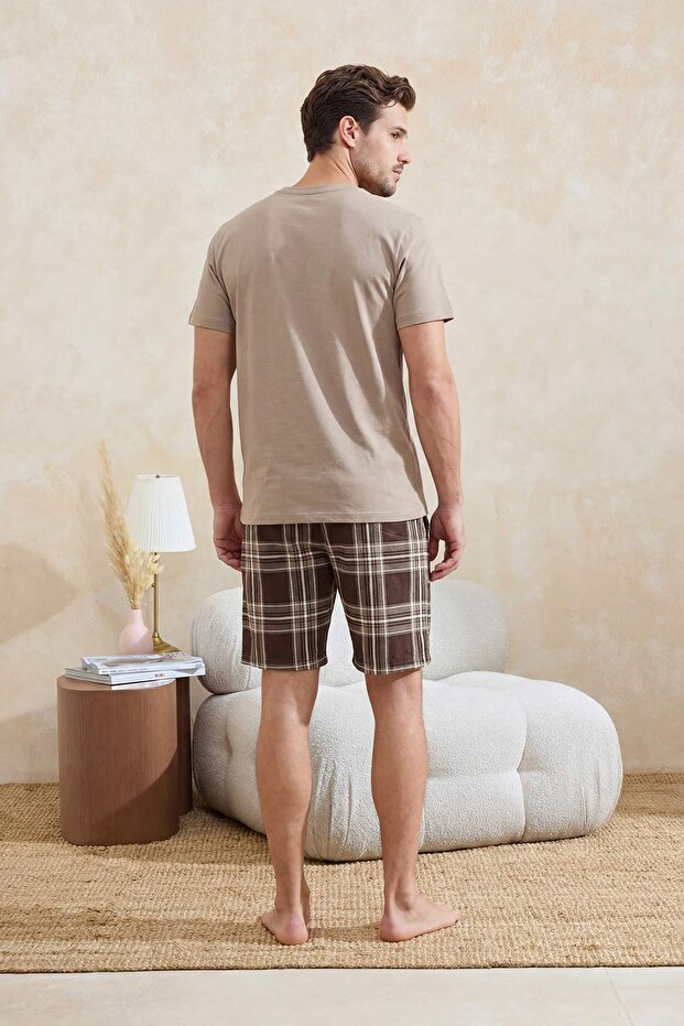 Bej Regular Ekose/Kareli Pamuklu Örme Pijama Takımı TMNSS26PT00047 - 4