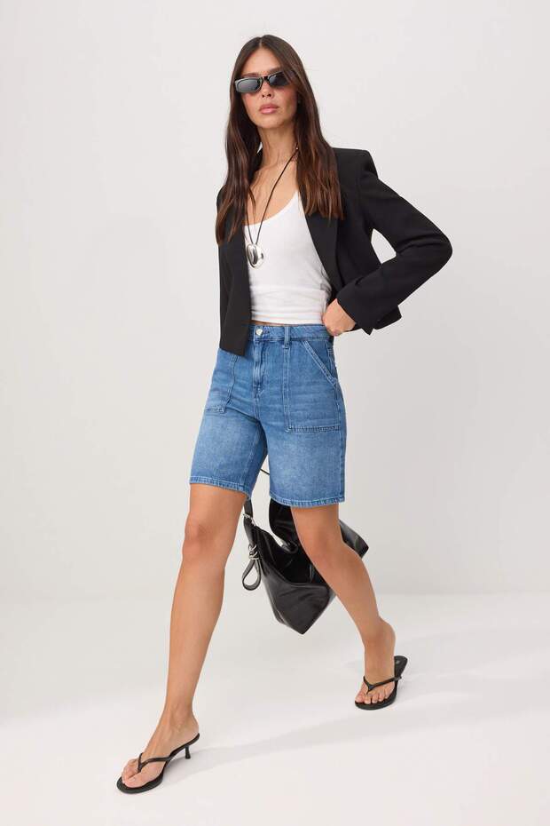 Mavi More Sustainable Yüksek Bel Az Esnek City Boy Denim Şort TWOSS26SR00145 - 1