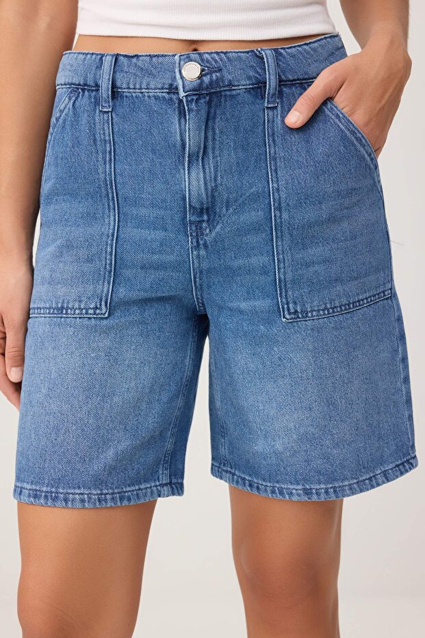 Mavi More Sustainable Yüksek Bel Az Esnek City Boy Denim Şort TWOSS26SR00145 - 3