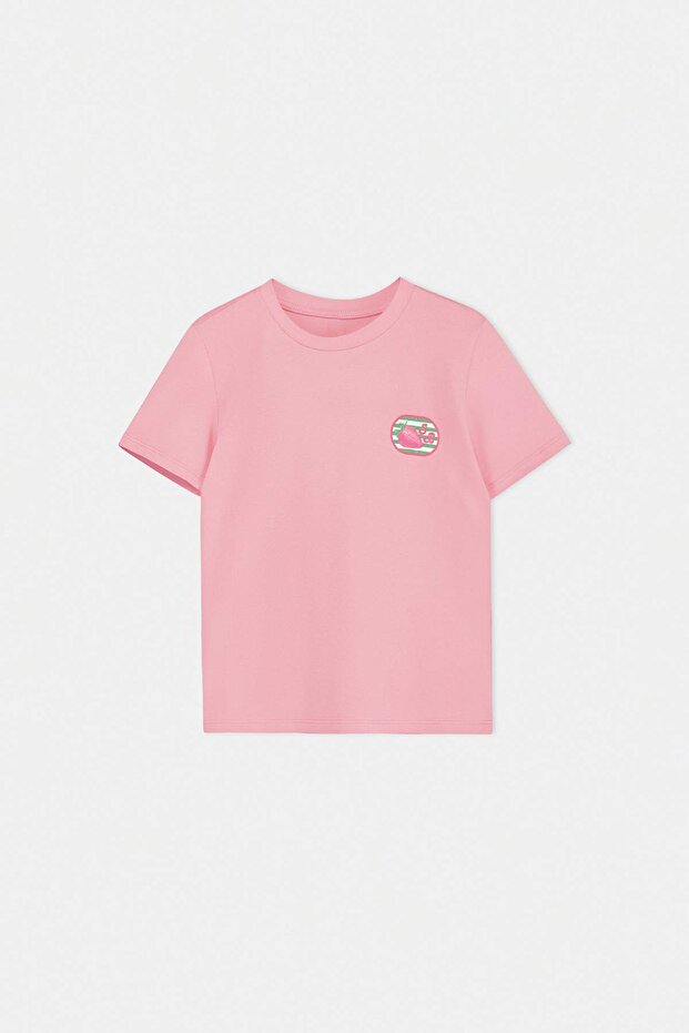 Lila-Pembe Baskılı Örme T-Shirt TKDSS26TS00027 - 7