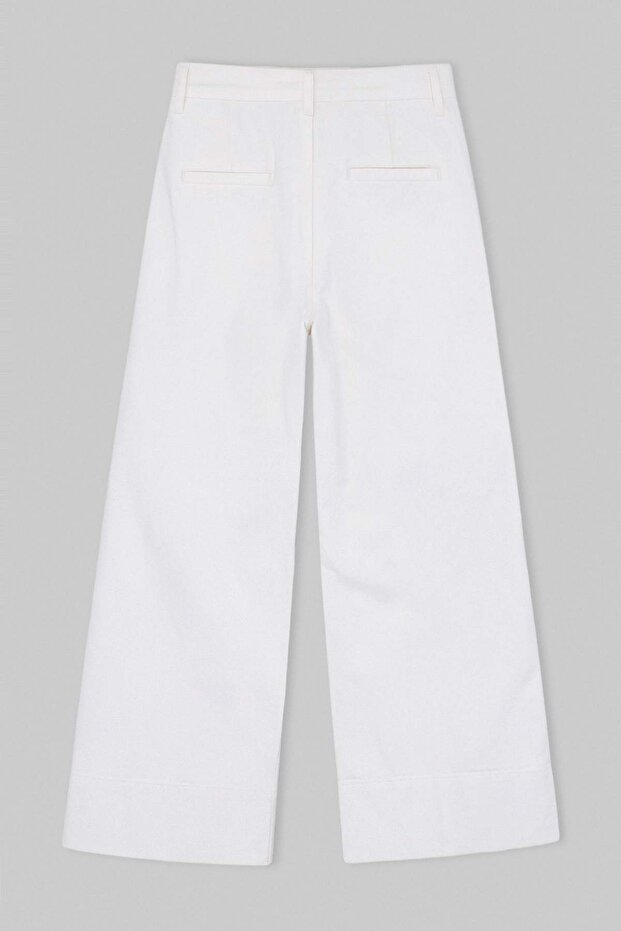 Beyaz Cep Detaylı Yüksek Bel %100 Pamuk Wide Leg Jeans TWOSS26JE00162 - 7