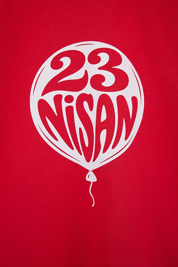 Kırmızı Unisex Baskılı 23 Nisan Örme T-Shirt TKDSS26TS00076 - 3