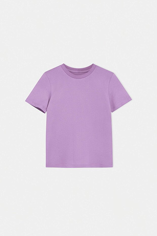 Lila-Pembe Baskılı Örme T-Shirt TKDSS26TS00027 - 11